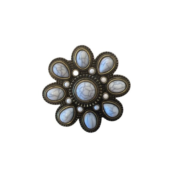 Premier Designs White‎ Marbled Antiqued Matte Flower Brooch, Women's Pins - Picture 1 of 3